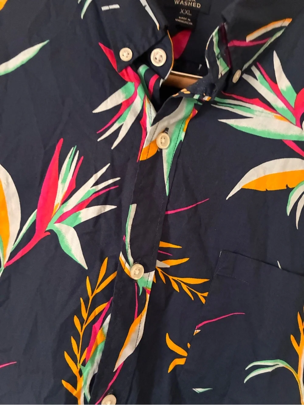J. Crew Navy Tropical Print Short-Sleeve Button-Up Shirt XXL